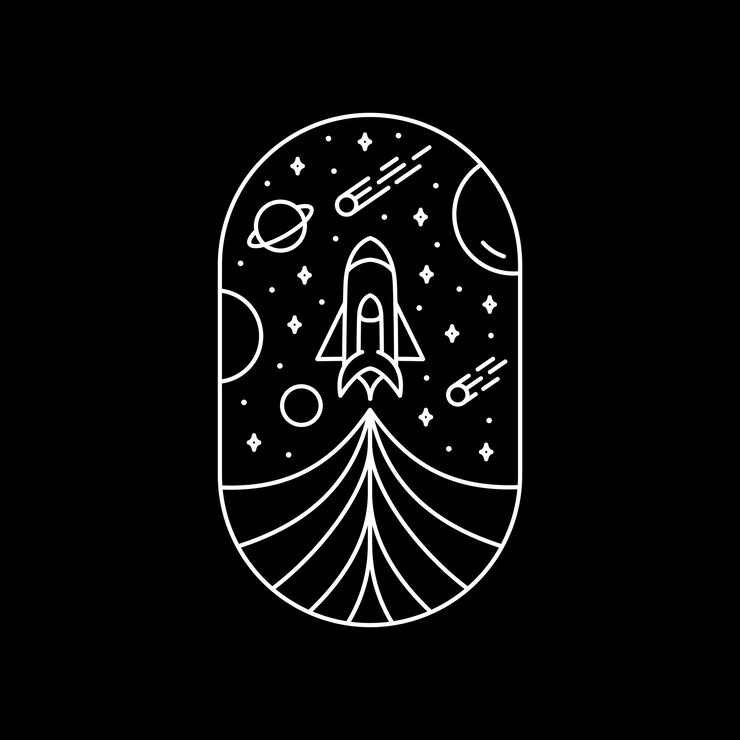 Vector rocket journey into space 1 monoline ilustración