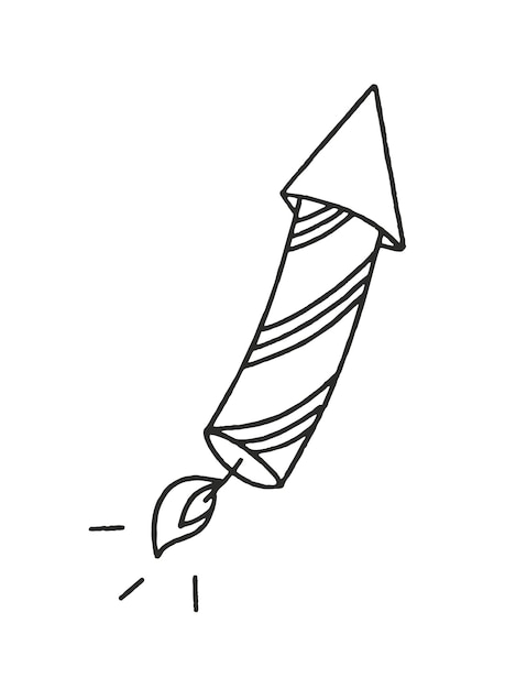 Rocket Launcher Fireworks Vector Ilustración Doodle aislado sobre fondo blanco Navidad