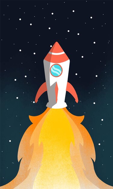 Rocket launchshipvector ilustración concepto de producto empresarial en un mercado