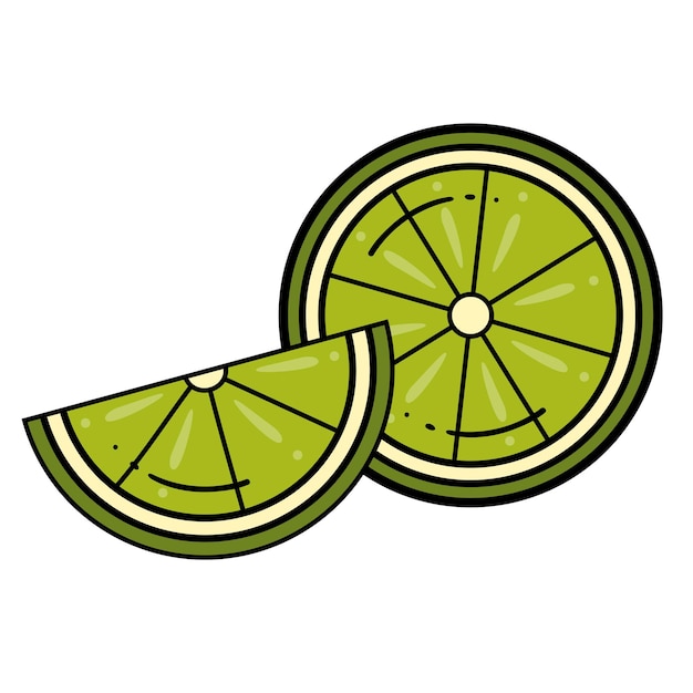 Rodaja de lima vectorial Ilustración de limón verde aislada la mitad de una lima de fruta. Icono de cítricos verdes frescos.