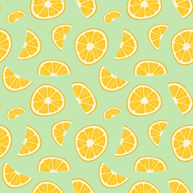 Rodaja de limón dibujada a mano de patrones sin fisuras linda ilustración amarilla rica en vitamina C fruta