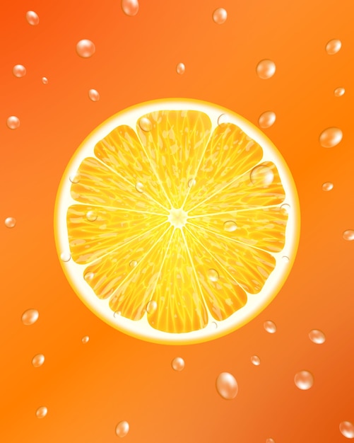 Rodaja de naranja con gotas de jugo gotas de jugo de naranja un elemento para el diseño de su empaque ilustración vectorial ilustración vectorial 3d realista primer plano
