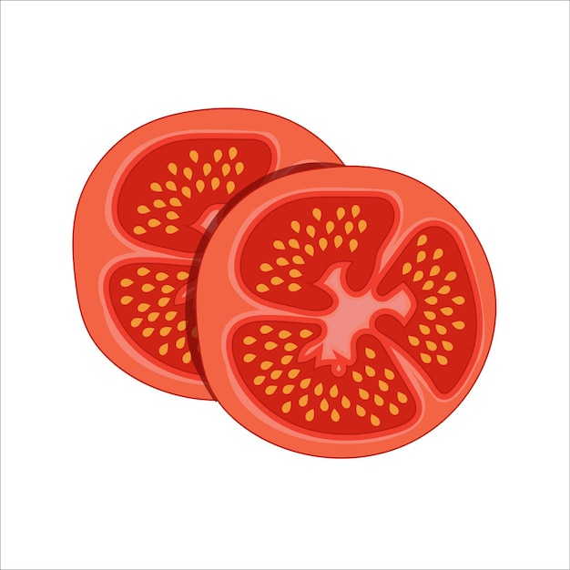 Rodaja de tomate rojo jugoso fresco o medio corte aislado sobre fondo blanco.