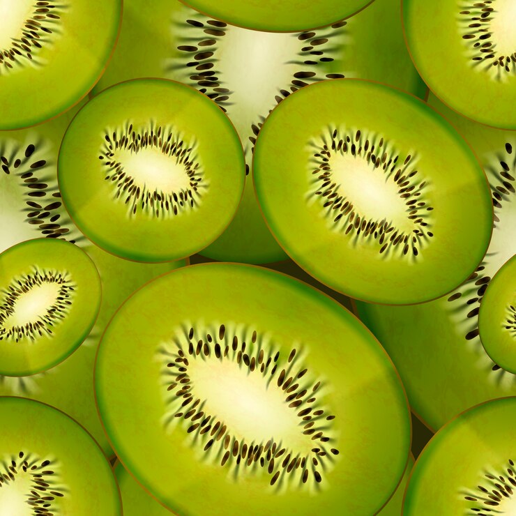 Vector rodajas de kiwi jugoso brillante, patrones sin fisuras