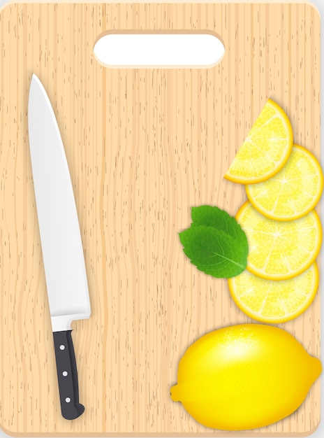 Rodajas de limón y hoja y cuchillo