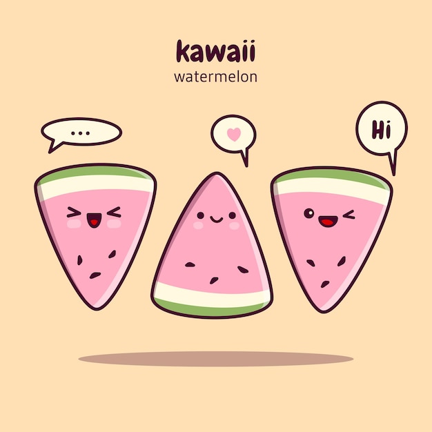 Rodajas de sandía kawaii Lindos personajes de comida kawaii