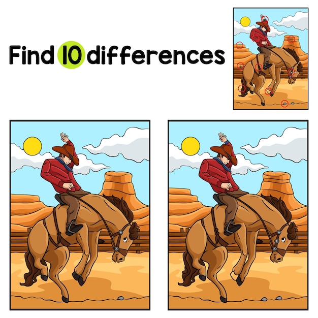 Rodeo de caballos vaqueros Encuentra las diferencias