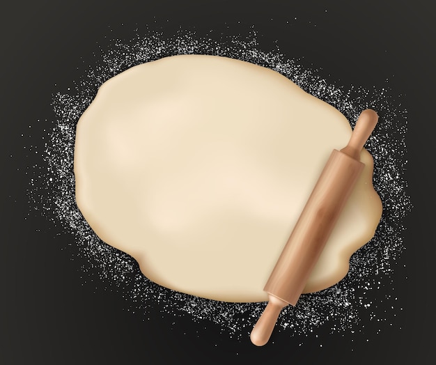 Vector rodillo y comida de panadería de masa de pastelería casera