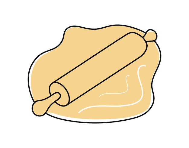 Rodillo de masa estilizado y utensilios de cocina Signo de logotipo Contorno negro ilustración vectorial dibujada a mano Diseño de tienda de pastelería de panadería