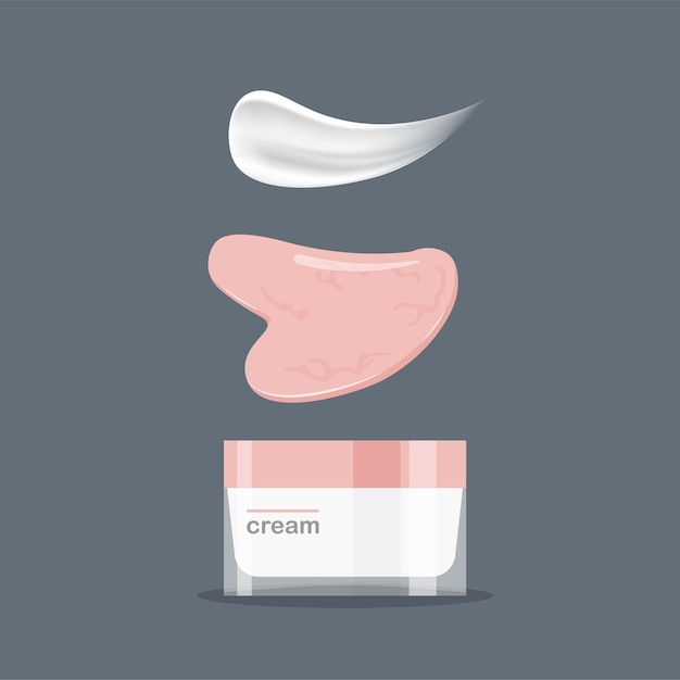 Rodillo de masaje facial de cuarzo rosa gua sha y crema facial hidratante loción muestra o frotis