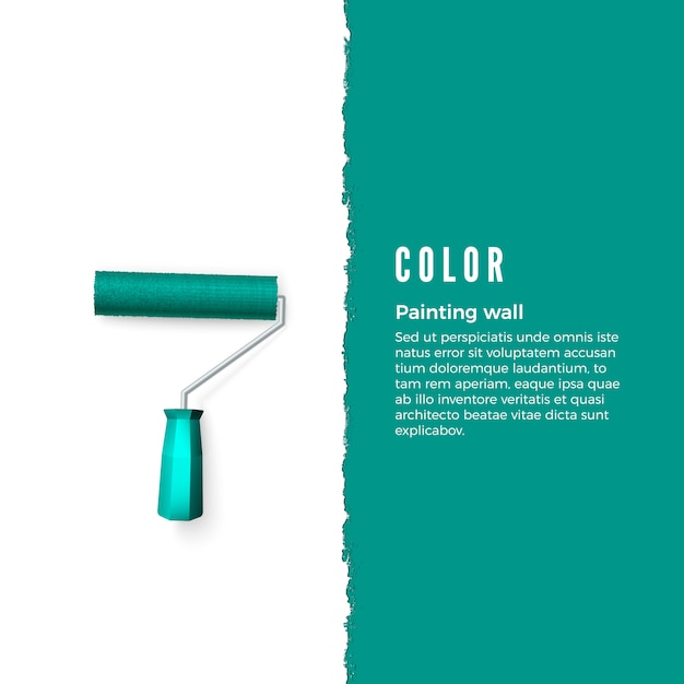 Vector rodillo para pintar con pintura verde y espacio para texto u otro en la pared vertical. cepillo de rodillo para texto. ilustración