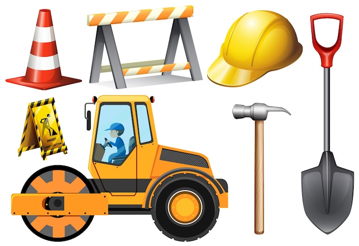 Vector rodillos de carretera y otros equipos de carretera ilustración