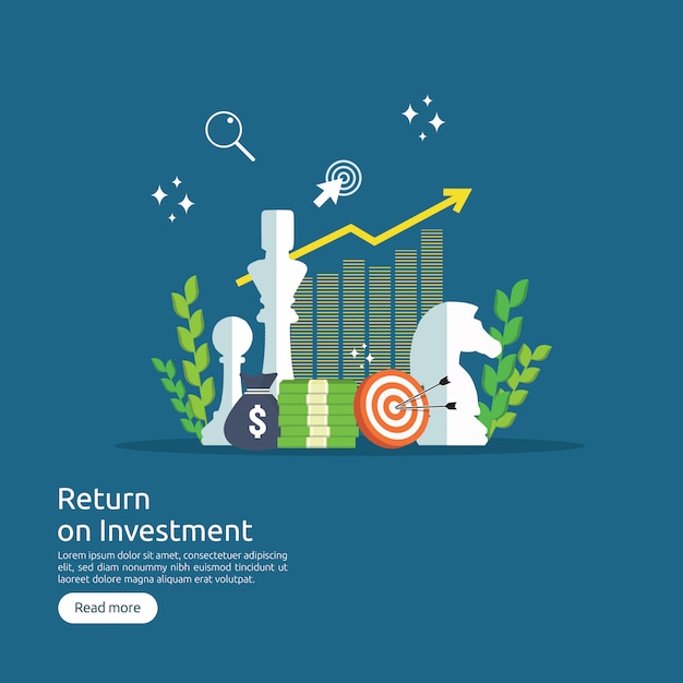 ROI de inversión de retorno o concepto de crecimiento empresarial financiero