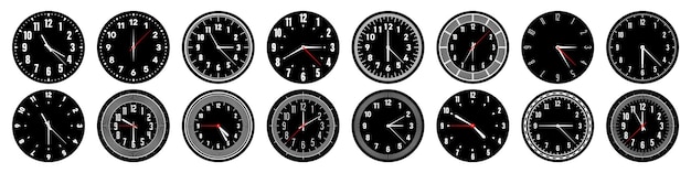 Rojas de reloj mecánicos con bisel de manillas Cuadro de reloj con marcas de horas de minutos y números Números árabes Timer o elemento de cronómetro Escala de círculo de medición con divisiones Ilustración vectorial