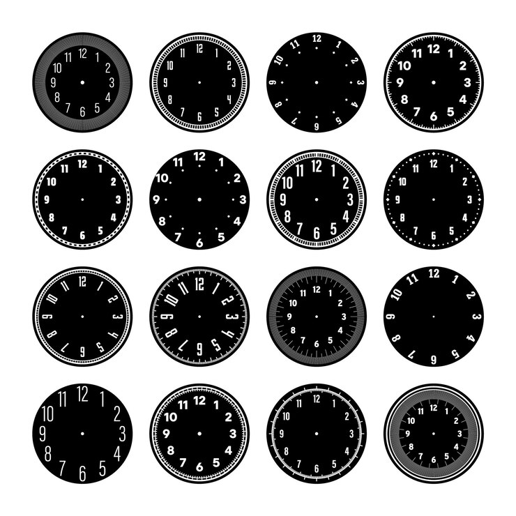 Vector rojas de reloj mecánicos dial de reloj con números temporizador de bisel o elemento de cronómetro con minuto hora