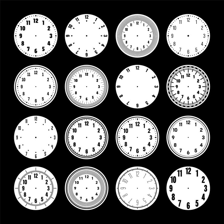 Vector rojas de reloj mecánicos dial de reloj con números temporizador de bisel o elemento de cronómetro con minuto hora