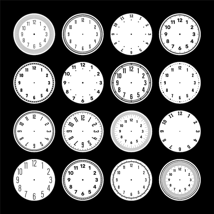 Vector rojas de reloj mecánicos dial de reloj con números temporizador de bisel o elemento de cronómetro con minuto hora