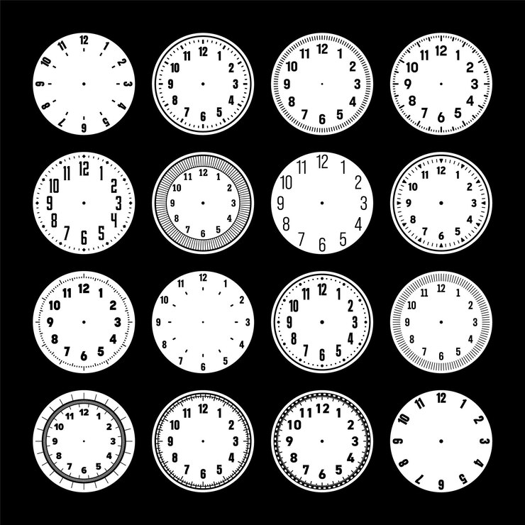 Vector rojas de reloj mecánicos dial de reloj con números temporizador de bisel o elemento de cronómetro con minuto hora