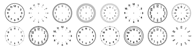 Vector rojas de reloj mecánicos con números arábigos bisel dial de reloj con marcas de horas y minutos y números
