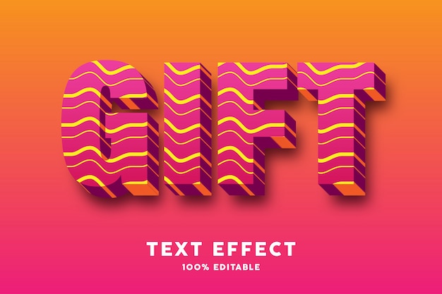 Rojo 3D con efecto de texto de estilo de líneas onduladas
