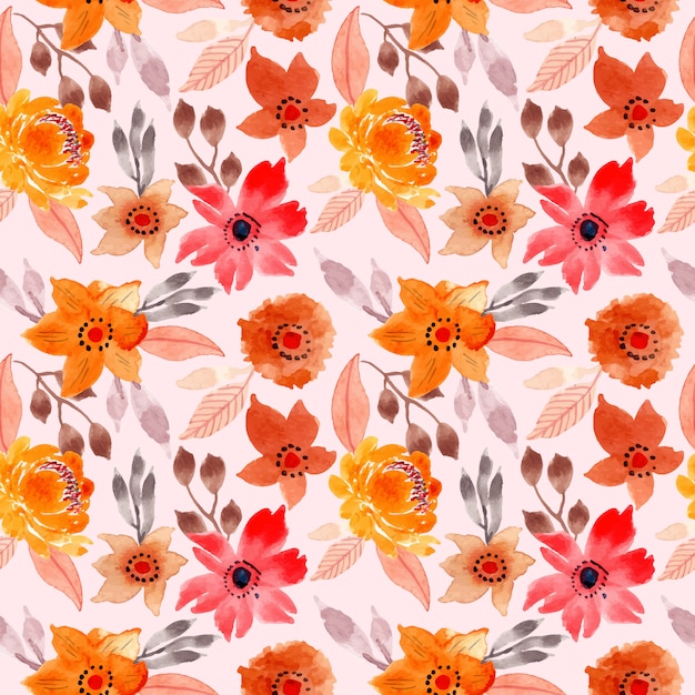 rojo amarillo acuarela floral de patrones sin fisuras