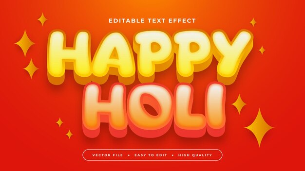 Rojo y amarillo feliz holi 3d efecto de texto editable estilo de fuente efecto de estilo de texto colorido