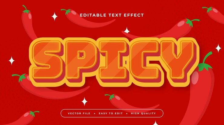Vector rojo amarillo y naranja picante estilo de fuente de efecto de texto editable en 3d
