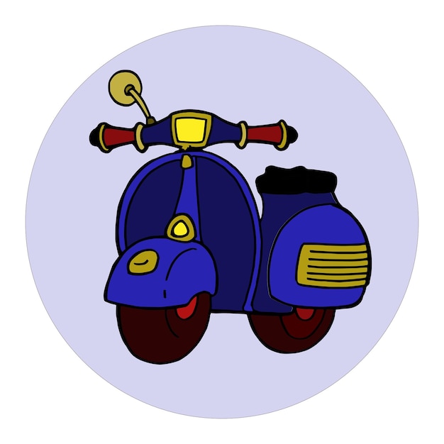 rojo y azul, vendimia, vespa, motocicleta, mano, dibujo, ilustración, vector, aislado