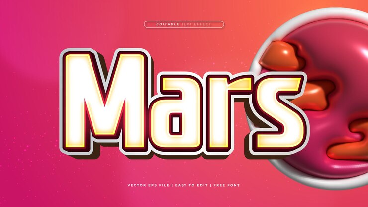 Vector rojo y blanco mars 3d estilo de fuente de efecto de texto editable