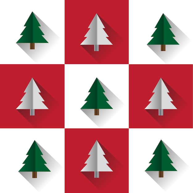 Rojo y blanco nueve rejillas de árboles de Navidad de pino con diseño de estilo de corte de papel sombra