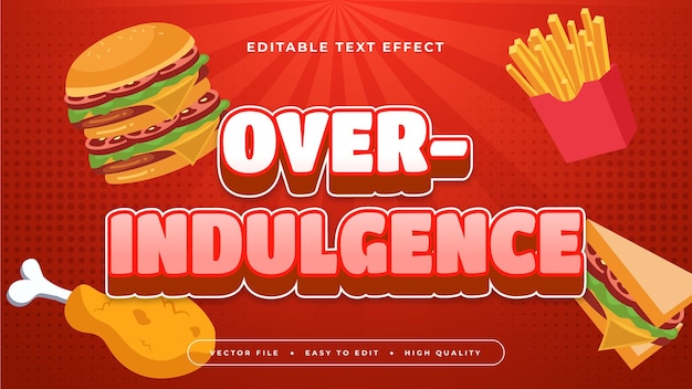 Rojo y blanco sobre indulgencia estilo de fuente de efecto de texto editable en 3D