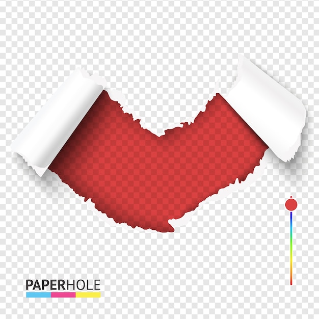 Rojo brillante arrancó el agujero en forma de corazón de cartón sobre fondo transparente