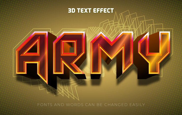 Vector rojo del ejército estilo de efecto de texto editable en 3d