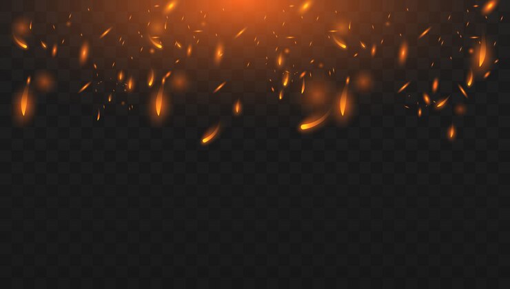 Vector rojo fuego chispas vector volando hacia arriba. quemando partículas brillantes. realista efecto de fuego aislado. concepto de destellos, llamas y luz.
