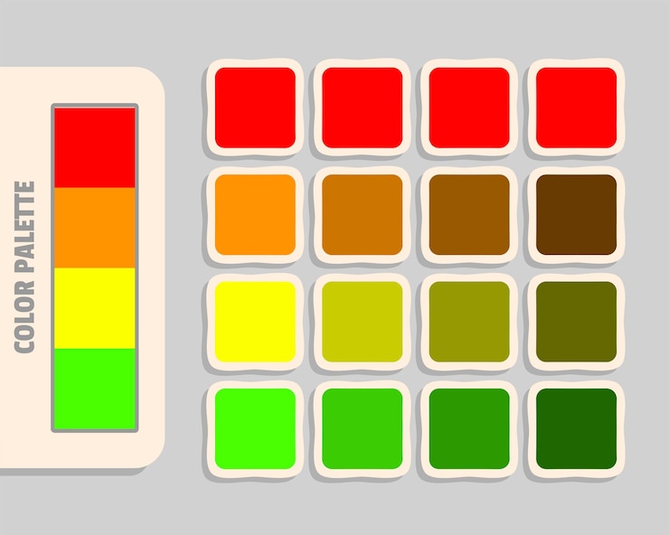 Vector rojo oscuro naranja amarillo ley verde paleta de colores rgb colores que coinciden con el catálogo de colores armoniosos
