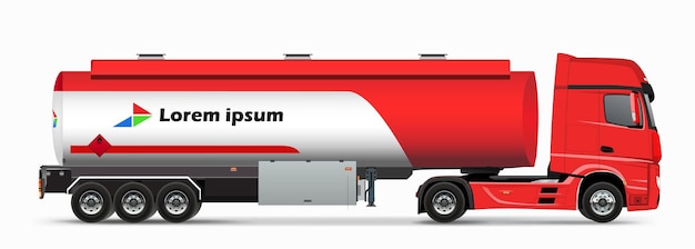 rojo petróleo gas química pesado remolque industrias camión vista lateral arte diseño aislado vector blanco