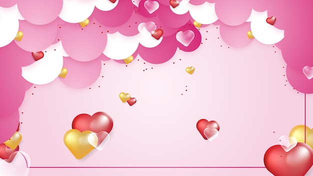 Rojo rosa y blanco San Valentín navidad año nuevo 3d diseño de fondo con globo en forma de corazón de amor Ilustración vectorial saludo banner tarjeta papel tapiz folleto cartel folleto invitación de boda