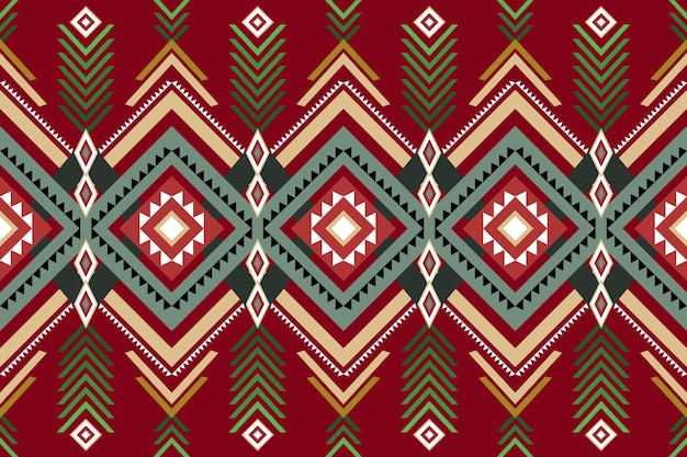 Rojo verde mexicano vintage geométrico oriental ikat sin costuras patrón étnico tradicional diseño para fondo alfombra papel pintado telón de fondo ropa envoltura batik tela bordado estilo vector