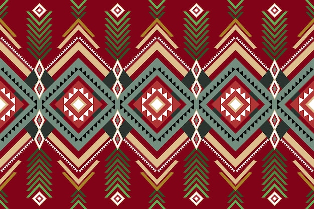 Rojo verde mexicano vintage geométrico oriental ikat sin costuras patrón étnico tradicional diseño para fondo alfombra papel pintado telón de fondo ropa envoltura batik tela bordado estilo vector