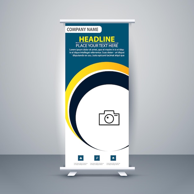 Roll Up Banner Design con un icono de cámara para el negocio de la fotografía