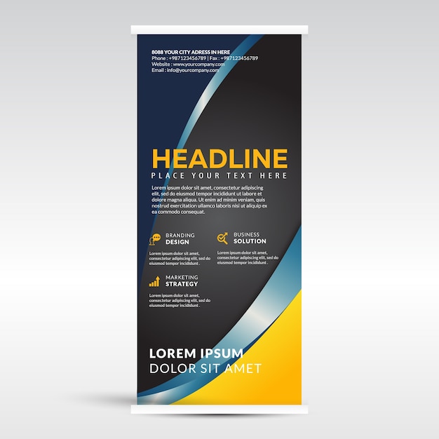 Roll up banner template with shapes &amp; black background