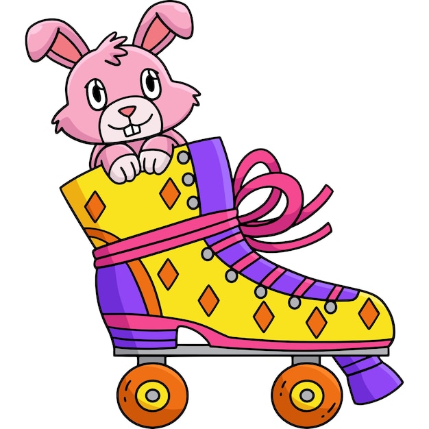Roller Skate con un conejo mirando hacia afuera Clipart