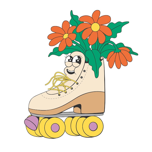 Roller skate retro colorido personaje de dibujos animados