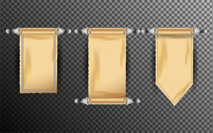 Vector rollo 2 juego de desplazamiento de papiro, papel de pergamino con textura antigua, banner de vector