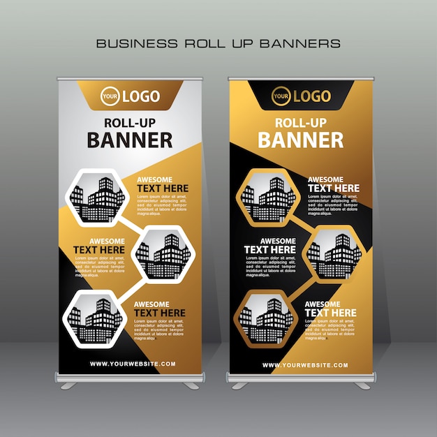 Rollo creativo plantilla de diseño de banner en color oro y negro