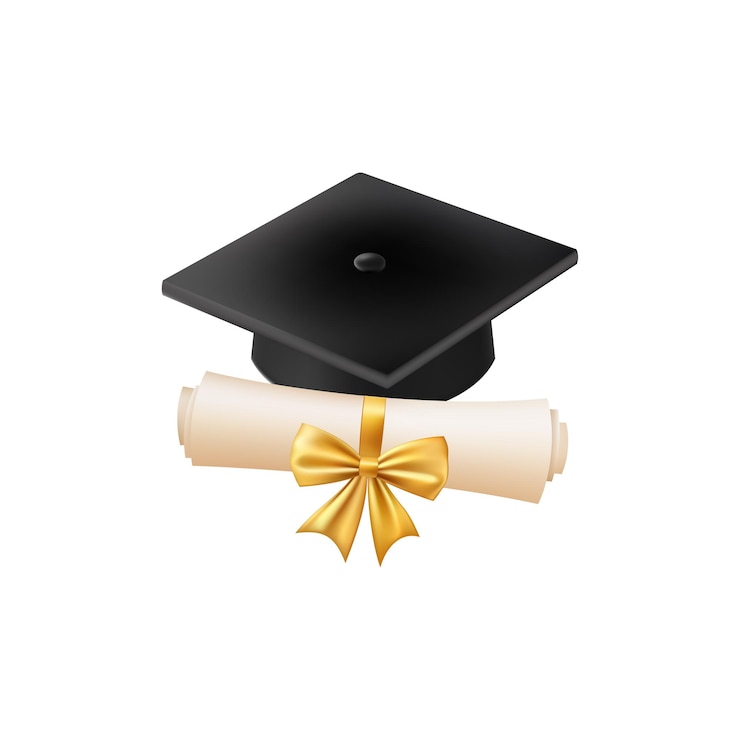 Vector rollo de diploma en 3d con sombrero de graduado papel de rollo vintage
