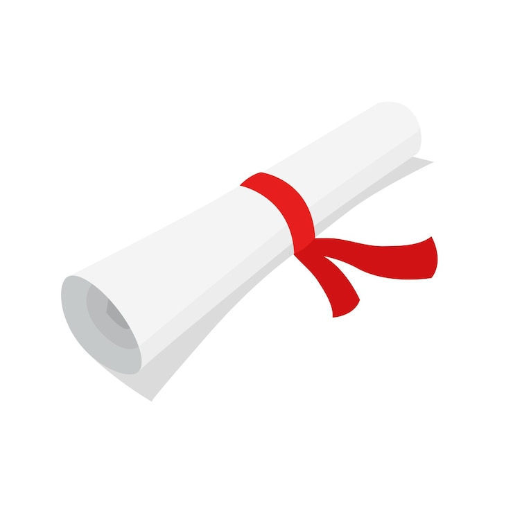 Vector rollo de diploma vectorial con lazo rojo sobre fondo blanco aislado ilustración vectorial de papel enrollado