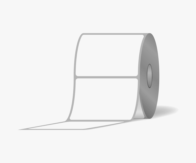 Vector rollo de etiquetas adhesivas etiquetas adhesivas en blanco en maqueta de vector de bobina