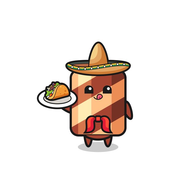 Rollo de obleas chef mexicano mascota sosteniendo un taco