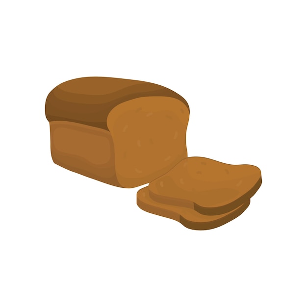 Rollo de pan integral de centeno en estilo de dibujos animados Pan y dos rebanadas de pan sobre un fondo blanco Para embalaje y menú